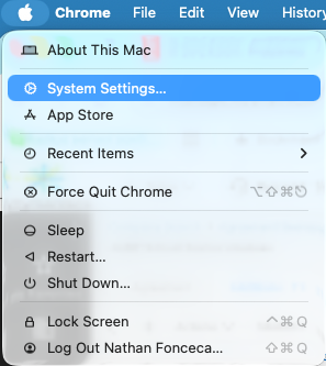 Apple menu with System Settings highlighted