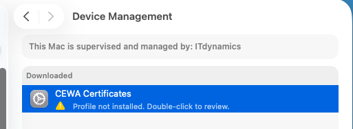 Device Management page with CEWA Certificates highlighted