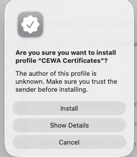 Unknown author warning dialog with Install highlighted