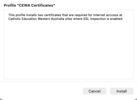 Profile description dialog with Install button