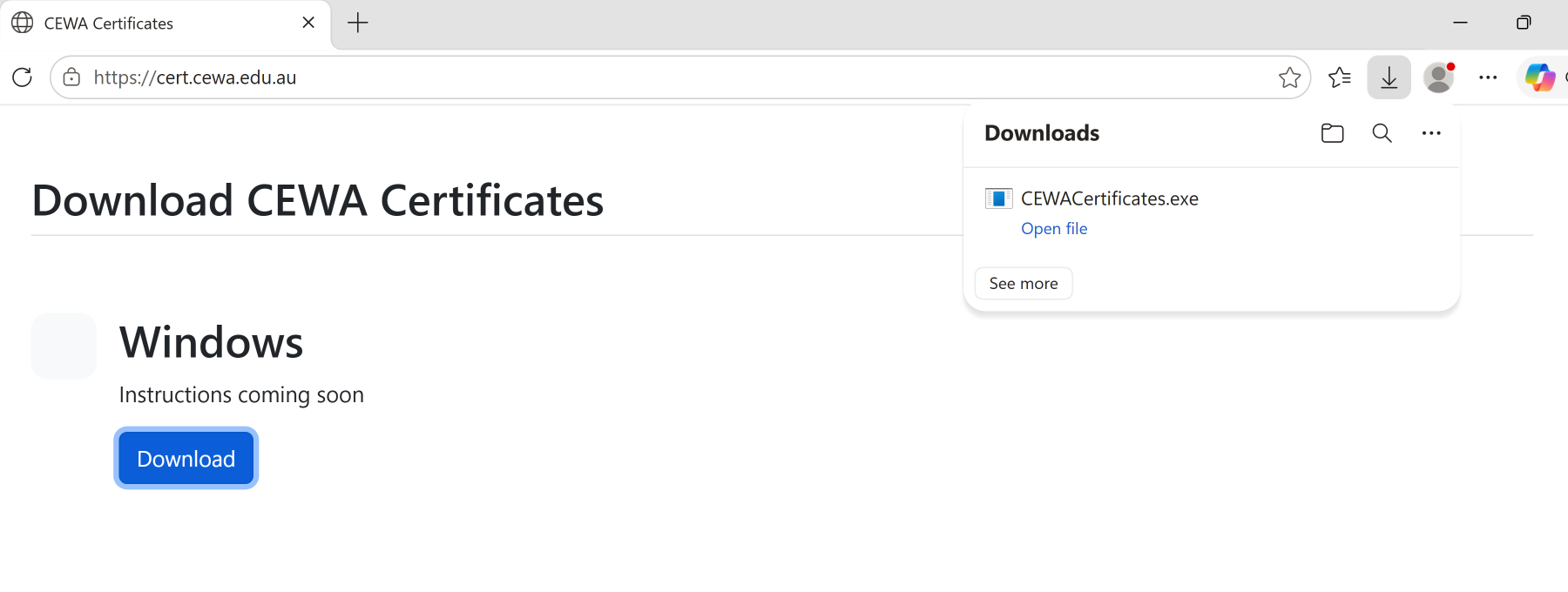 Download finished with Open file link