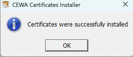 Certificates were successfully installed dialog